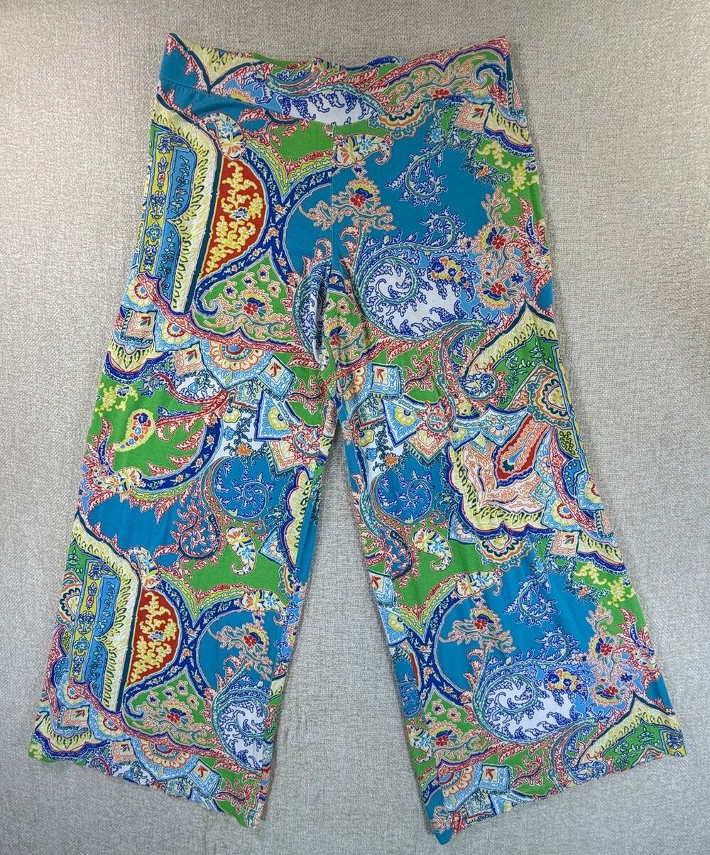 Lauren Ralph Lauren Womens Large Blue Floral Paisley Wide Leg Palazzo Pants Boho